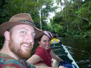 Jesse and Mary, with Leslie at the front, on the canoe ride through to La Selva